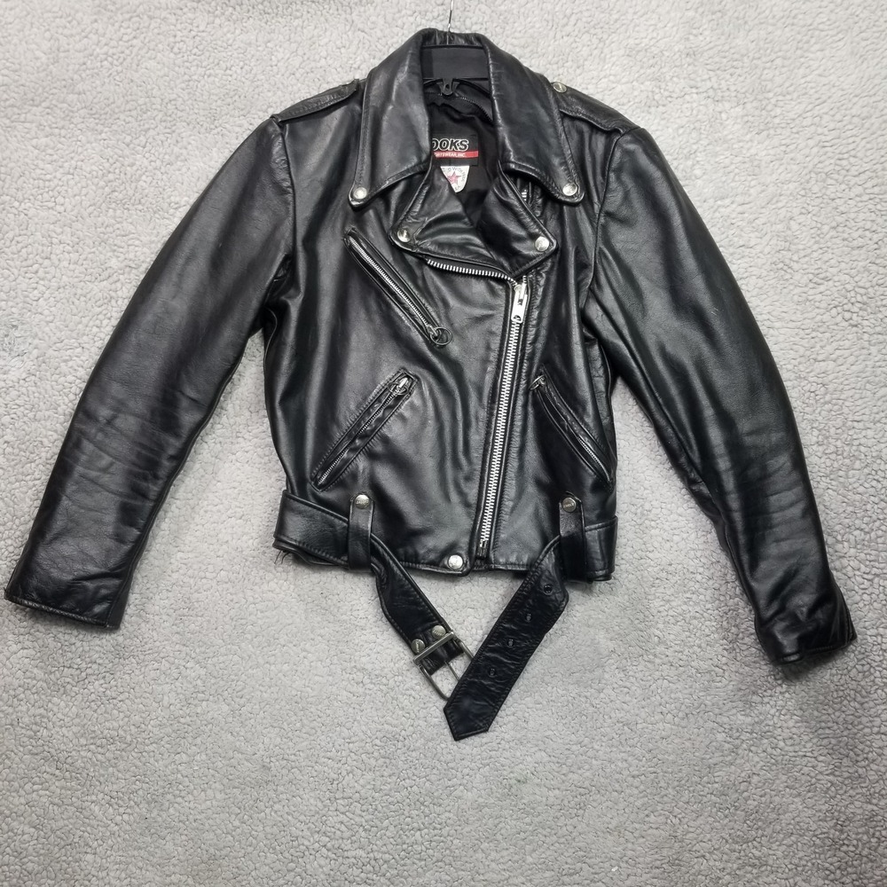 Vintage 70s Brooks Leather Biker Jacket Womens Sz 28 Black Motorcycle Talon USA